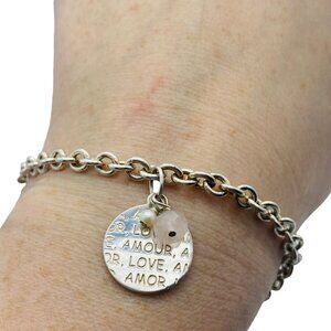 Sterling Silver 925 Love Amore Dangle Chain Bracelet Signed NVC 7in 10.9 Grams